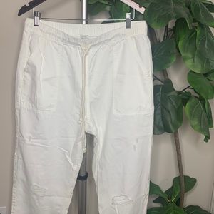 White Boyfriend Fit Pants with Drawstring Waist